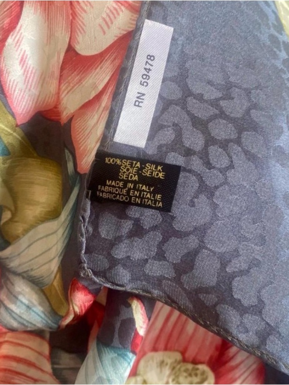 Vintage 100% Silk Scarf Square 34” Made in Italy Pink Orchid Animal Print - Picture 6 of 7